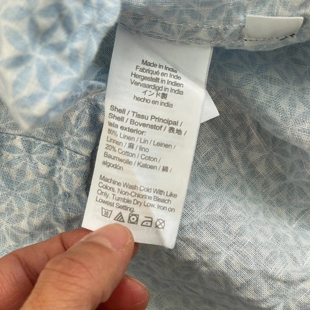 J Crew Slim Fit Shirt‎ Men Large Blue Geo Print AOP Line Blend Short Sleeve NWOT